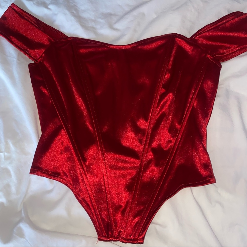 Red Off the Shoulder Corset Crop Top